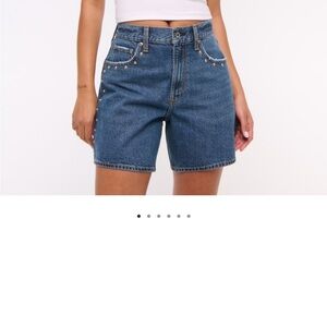 Abercrombie & Fitch Dark Blue High-Waist Denim Shorts with Stud Detail